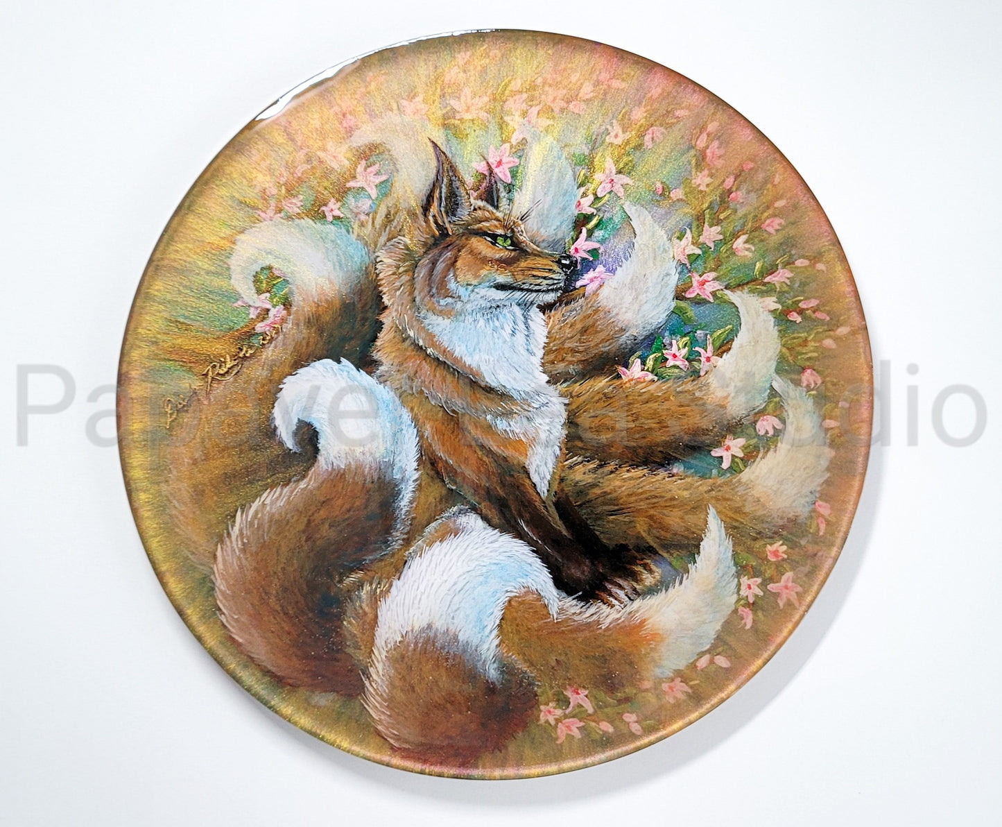 Spring Kitsune Resin Disk Painting