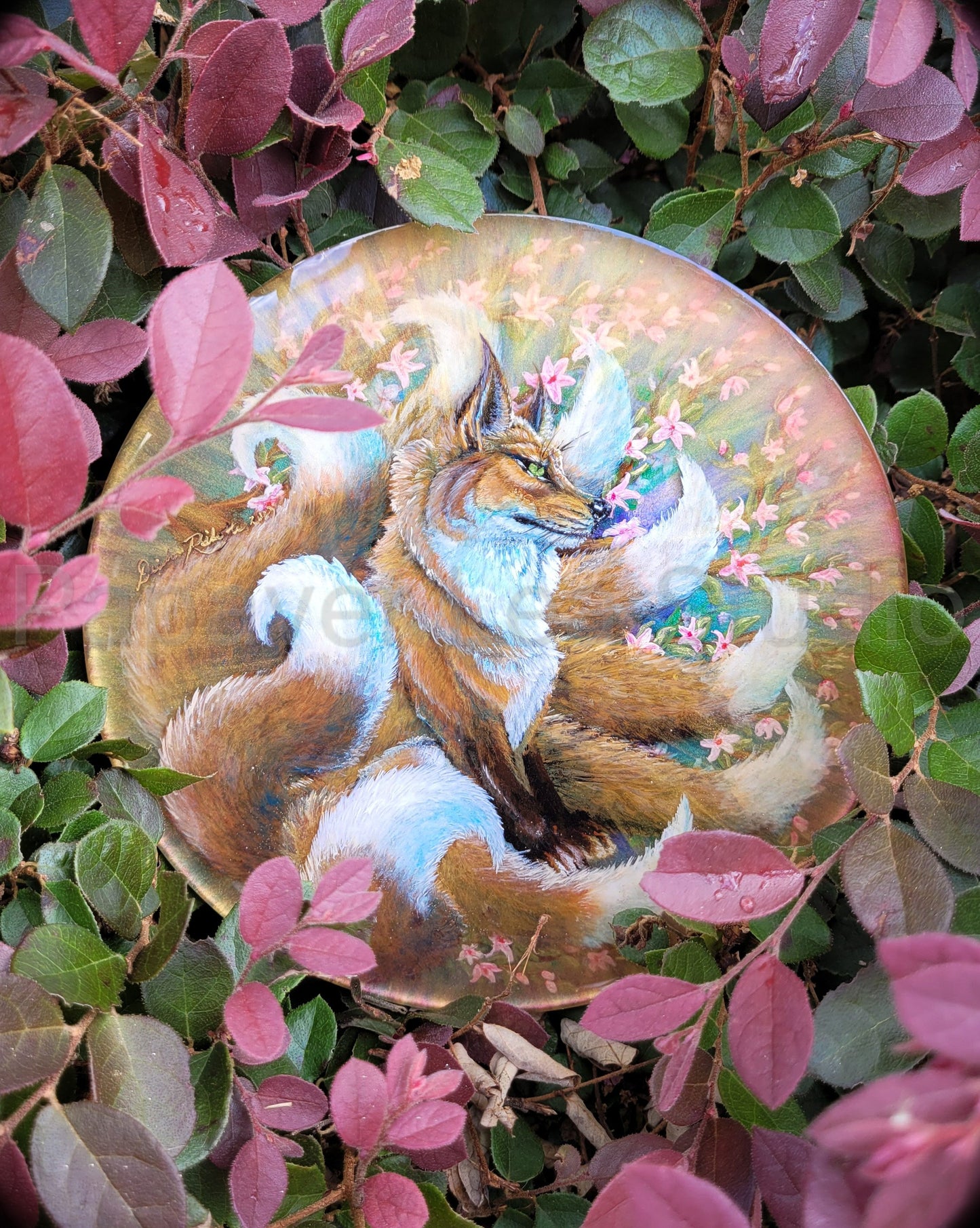 Spring Kitsune Resin Disk Painting