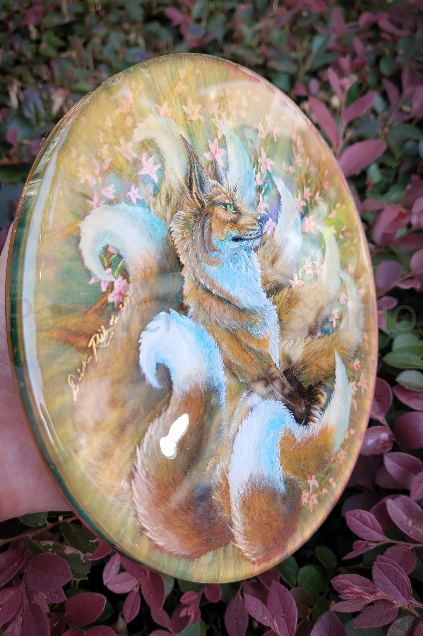 Spring Kitsune Resin Disk Painting