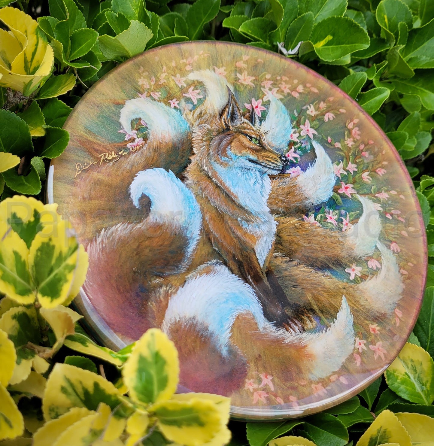 Spring Kitsune Resin Disk Painting