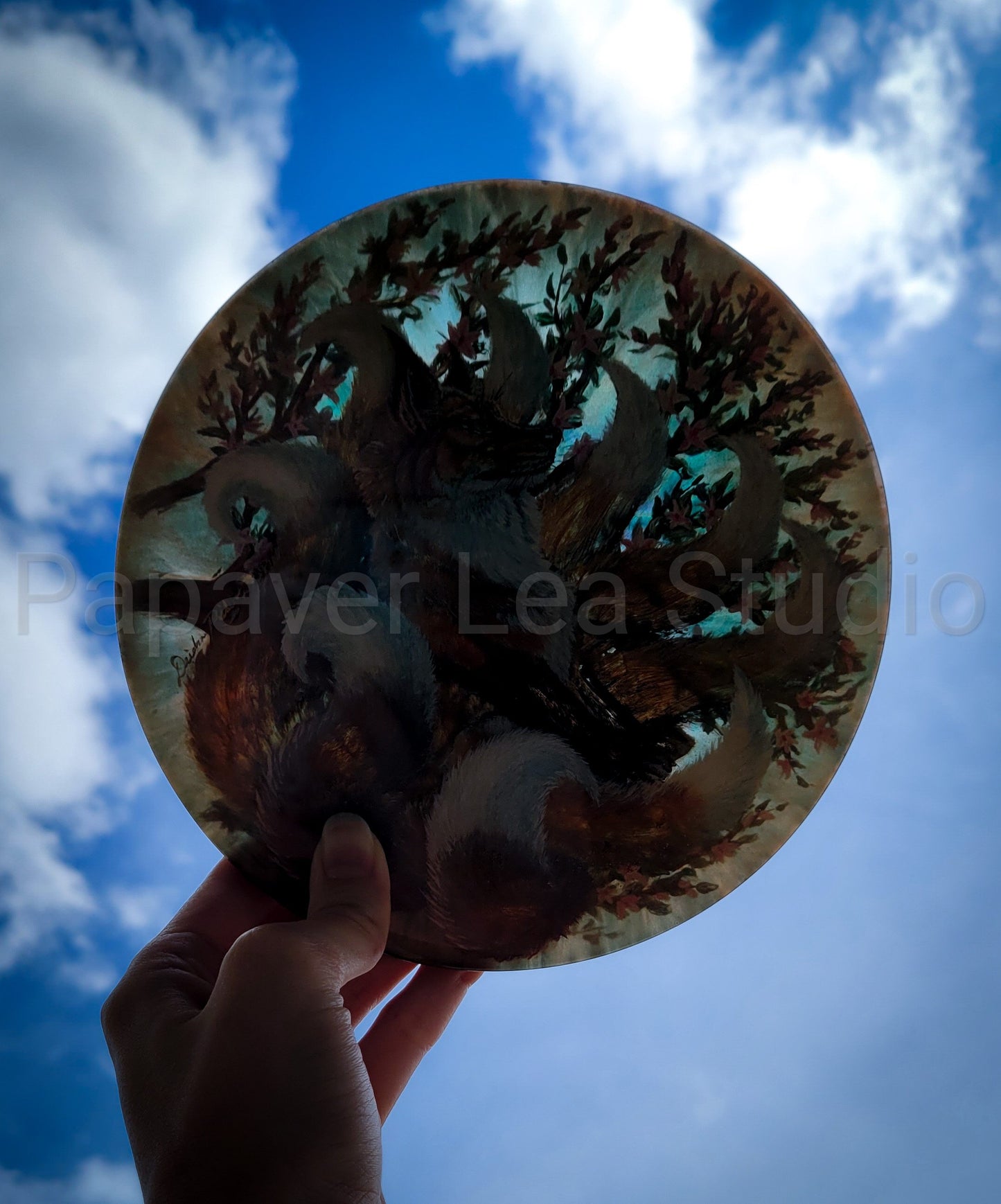 Spring Kitsune Resin Disk Painting